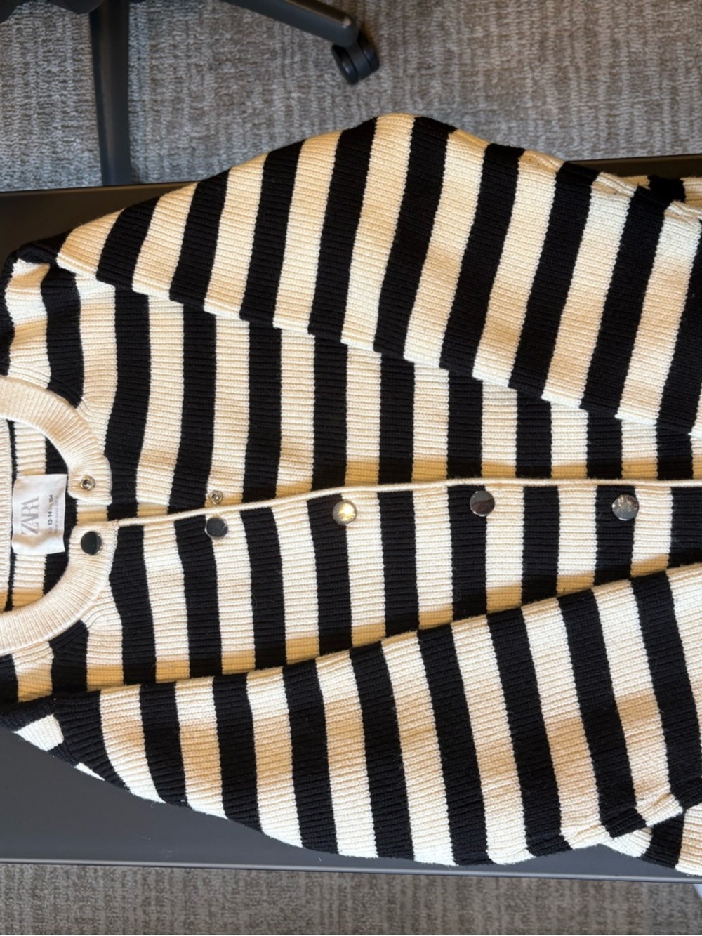 Zara Black and Cream Striped Button Cardigan- FITS XS WOMEN or kids